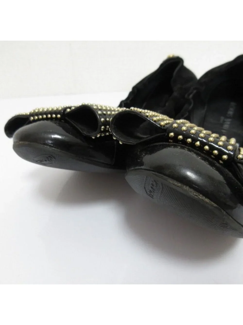 Louis Vuitton Ribbon Motif Suede Leather Ballet Shoes Flat Pumps Black